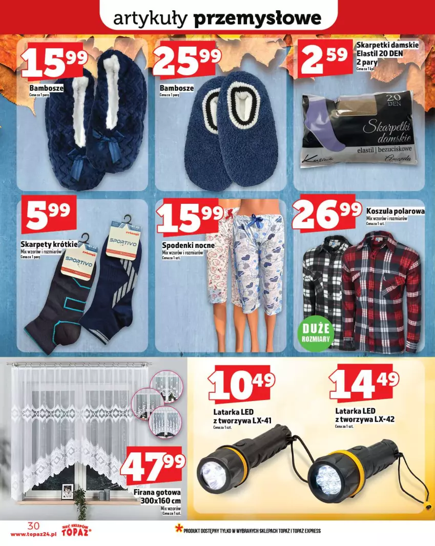 Gazetka promocyjna Topaz - Gazetka - ważna 16.10 do 22.10.2025 - strona 30 - produkty: Firana, Karp, Kosz, Koszula, Latarka, Latarka LED, Tarka, Top