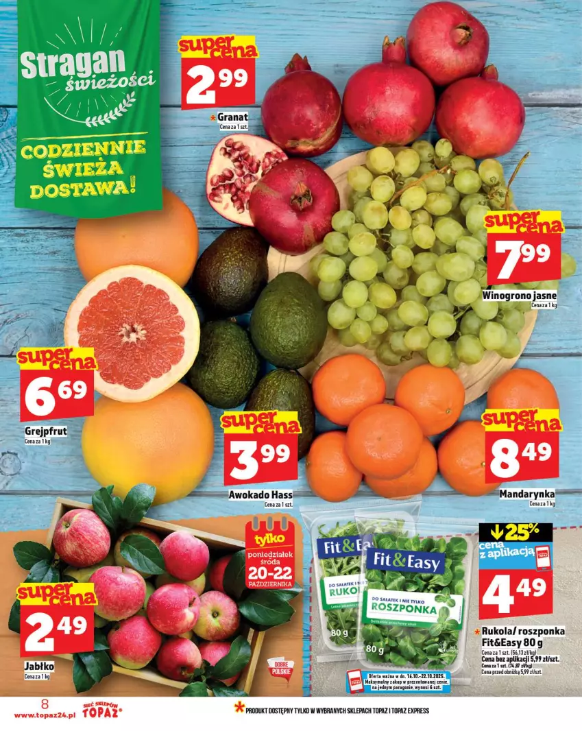 Gazetka promocyjna Topaz - Gazetka - ważna 16.10 do 22.10.2025 - strona 8 - produkty: Gra, Granat, Grejpfrut, HP, Roszponka, Rukola, Top