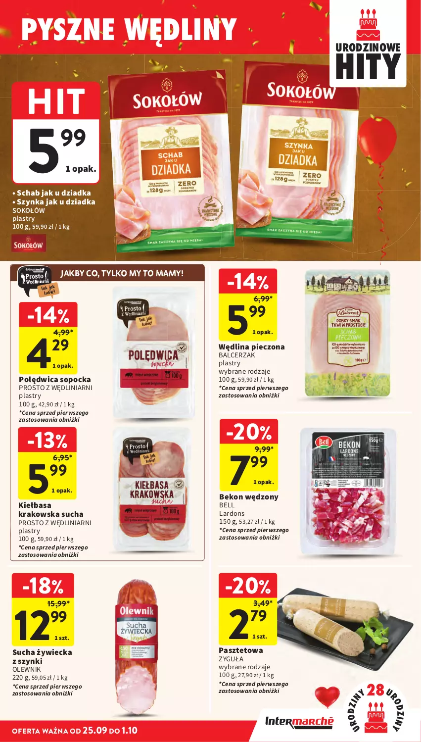 Gazetka promocyjna Intermarche - Gazetka promocyjna - ważna 25.09 do 01.10.2025 - strona 23 - produkty: Bell, Olewnik, Pasztet, Piec, Polędwica, Sok, Sokołów, Szynka, Wędlina