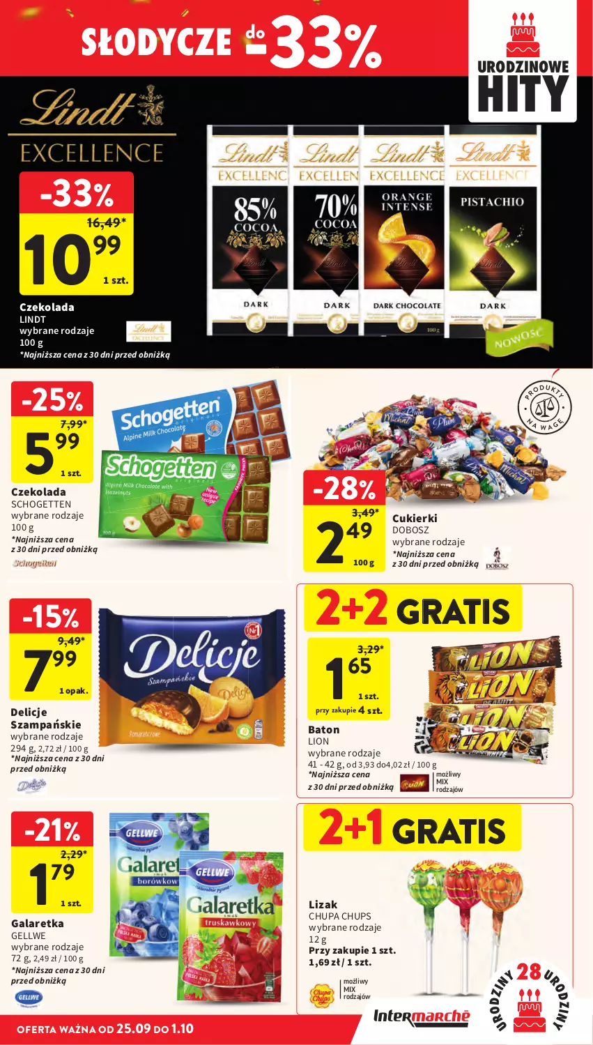 Gazetka promocyjna Intermarche - Gazetka promocyjna - ważna 25.09 do 01.10.2025 - strona 33 - produkty: Chupa Chups, Delicje, Gra, Lindt, Lion, Schogetten