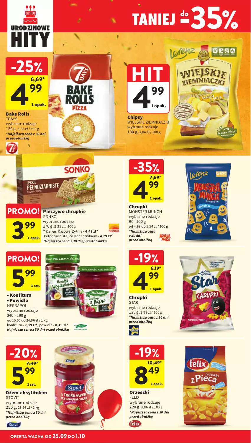 Gazetka promocyjna Intermarche - Gazetka promocyjna - ważna 25.09 do 01.10.2025 - strona 34 - produkty: Bake Rolls, Chrupki, Felix, Herbapol, Konfitura, Monster Munch, Orzeszki, Piec, Sonko