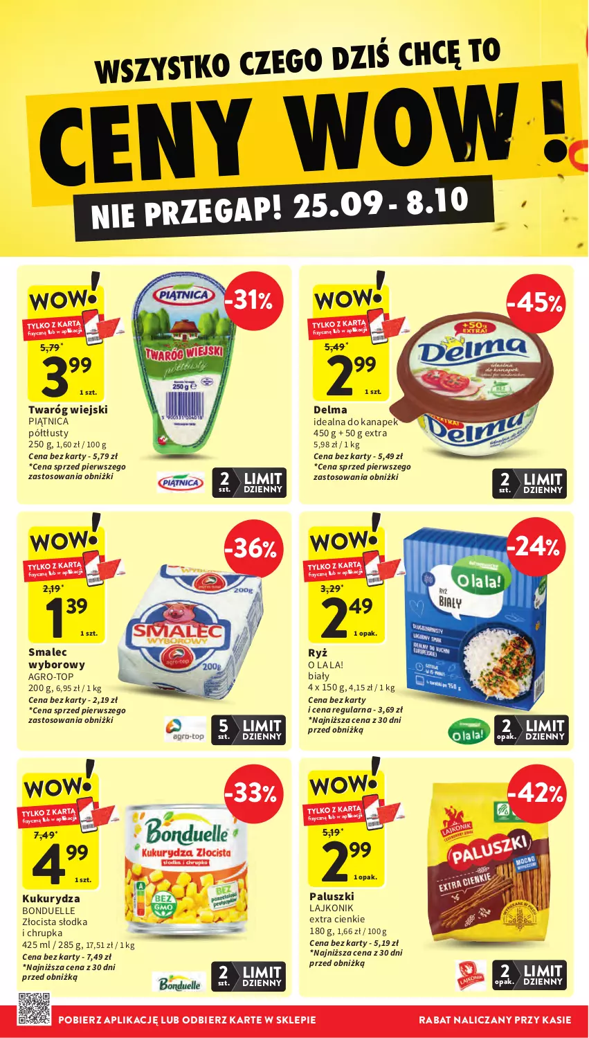 Gazetka promocyjna Intermarche - Gazetka promocyjna - ważna 25.09 do 01.10.2025 - strona 8 - produkty: Bonduelle, Delma, Kukurydza, Lajkonik, Piątnica, Smalec, Top, Twaróg