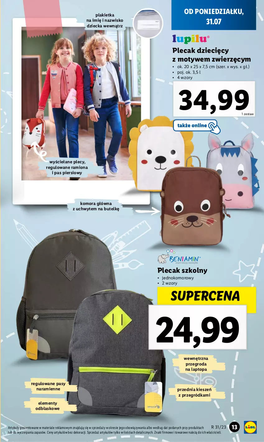 Gazetka promocyjna Lidl - GAZETKA - ważna 31.07 do 05.08.2023 - strona 13 - produkty: Dzieci, Plecak, Top