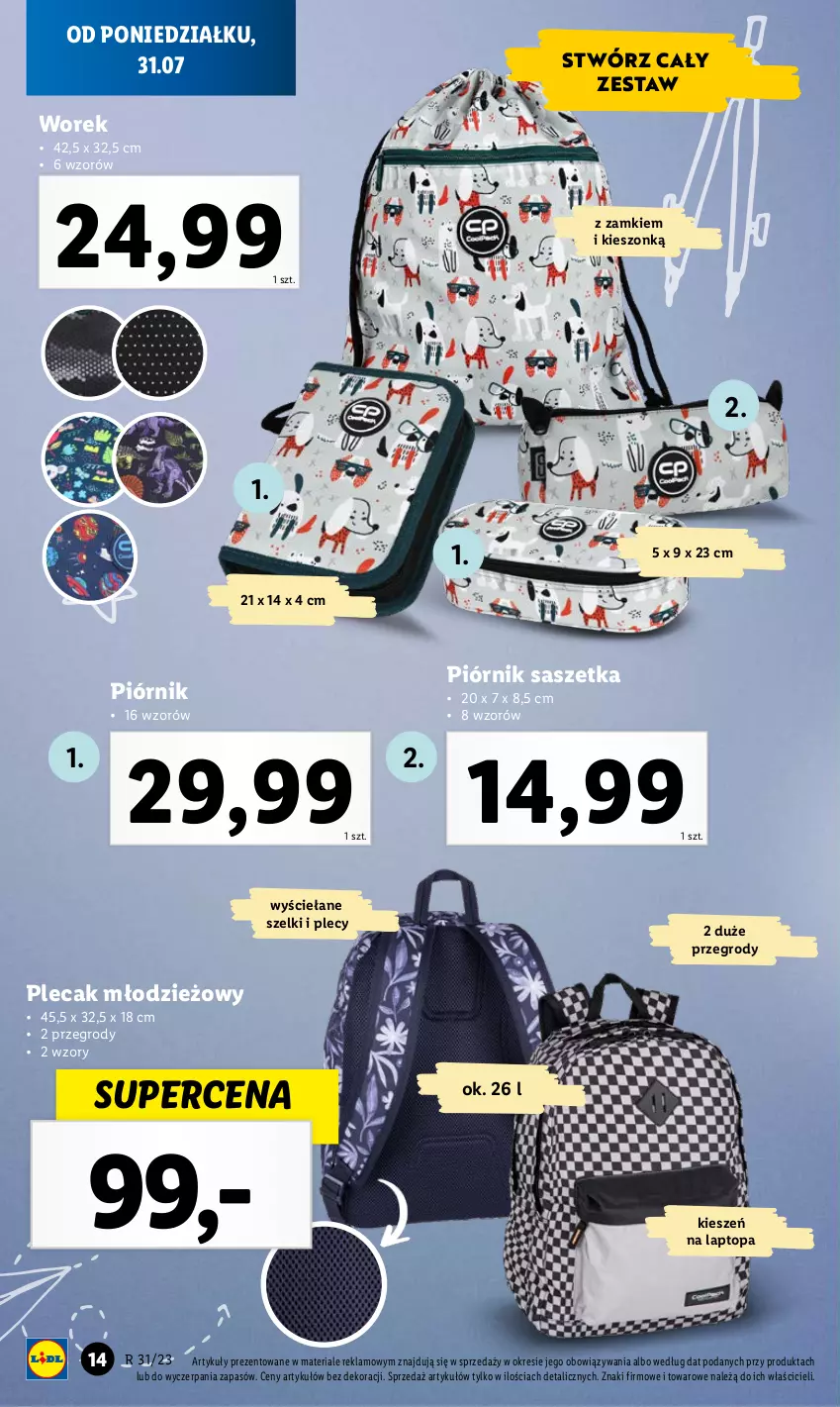 Gazetka promocyjna Lidl - GAZETKA - ważna 31.07 do 05.08.2023 - strona 14 - produkty: Piórnik, Plecak, Top