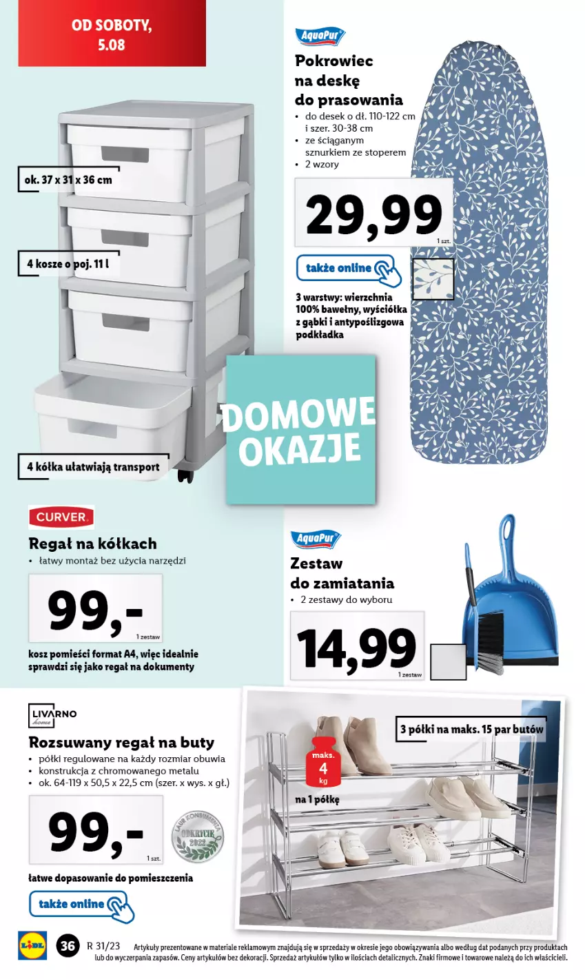 Gazetka promocyjna Lidl - GAZETKA - ważna 31.07 do 05.08.2023 - strona 38 - produkty: Buty, Ivar, Kosz, Podkład, Podkładka, Pokrowiec, Pokrowiec na deskę, Por, Regał, Sport, Top, Tran