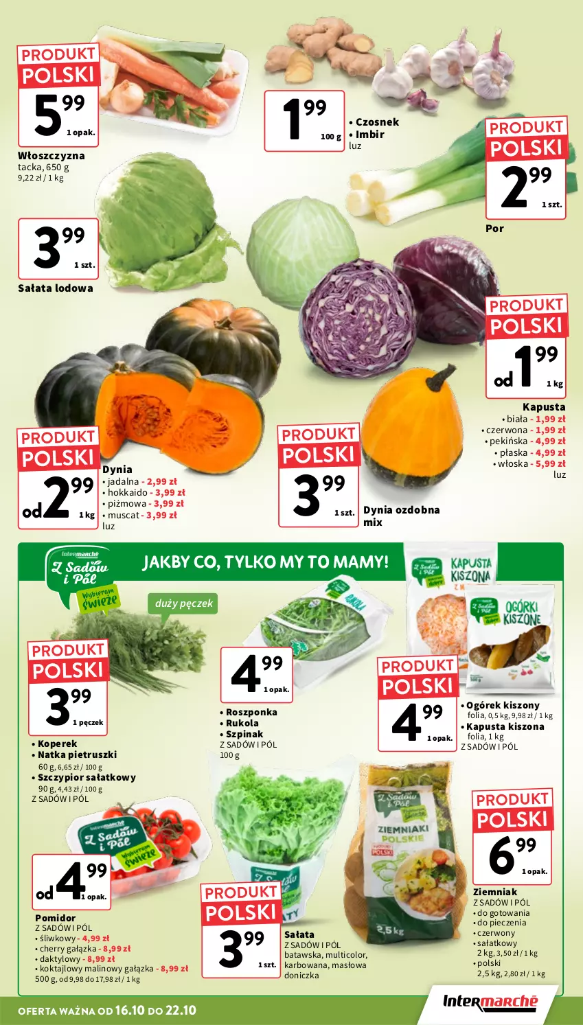 Gazetka promocyjna Intermarche - Gazetka promocyjna - ważna 16.10 do 22.10.2025 - strona 13 - produkty: Czosnek, Imbir, Masło, Mus, Natka pietruszki, Ogórek, Piec, Por, Roszponka, Rukola, Sałat, Sałata lodowa, Szpinak
