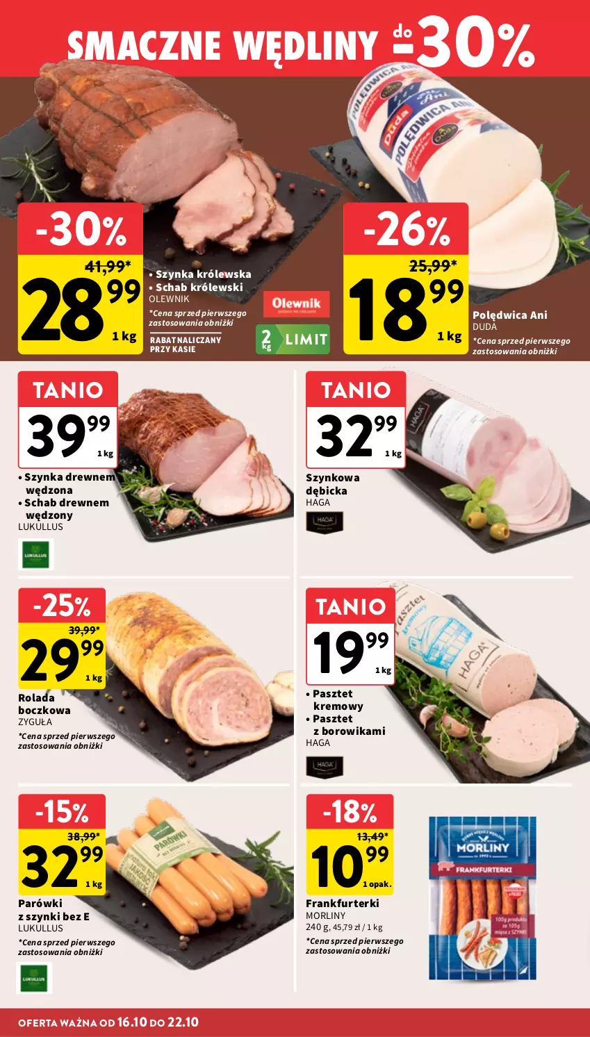 Gazetka promocyjna Intermarche - Gazetka promocyjna - ważna 16.10 do 22.10.2025 - strona 16 - produkty: BIC, Duda, Frankfurterki, Królewski, Morliny, Olewnik, Parówki, Parówki z szynki, Pasztet, Polędwica, Rolada, Szynka, Szynka Królewska
