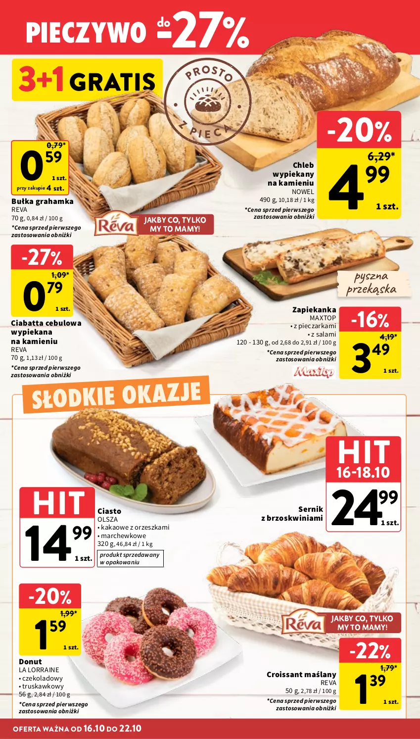 Gazetka promocyjna Intermarche - Gazetka promocyjna - ważna 16.10 do 22.10.2025 - strona 22 - produkty: Bułka, Bułka grahamka, Chleb, Ciabatta, Croissant, Donut, Gra, Kakao, Piec, Pieczarka, Pieczywo, Salami, Ser, Top, Zapiekanka