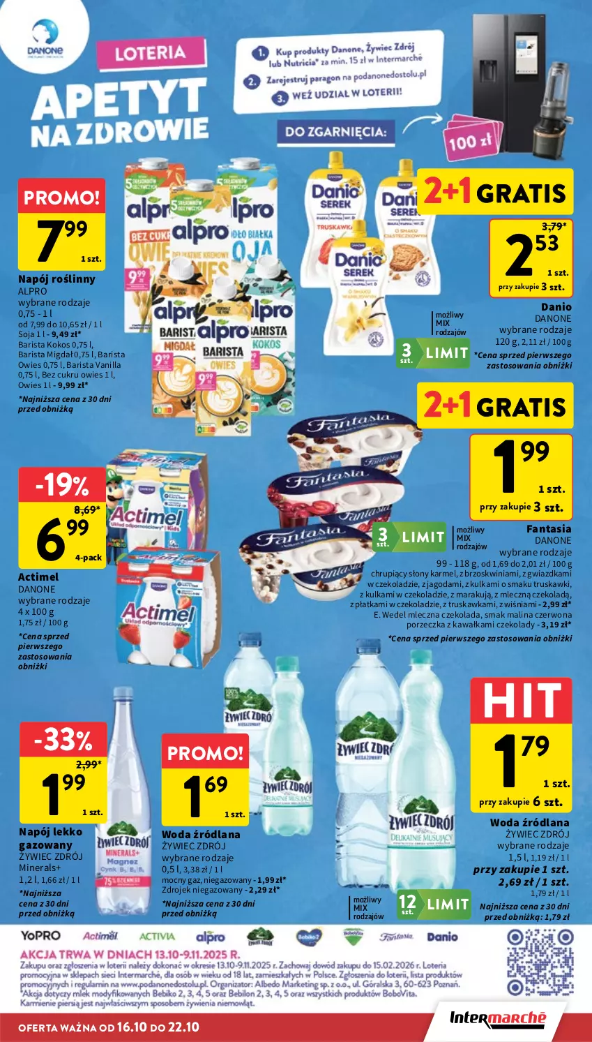 Gazetka promocyjna Intermarche - Gazetka promocyjna - ważna 16.10 do 22.10.2025 - strona 23 - produkty: Actimel, Alpro, Czekolada, Danio, Danone, E. Wedel, Fa, Fanta, Gra, Kawa, Kokos, LANA, Napój, Napój roślinny, Por, Truskawki, Woda