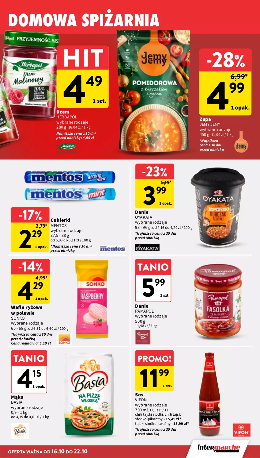 Gazetka promocyjna Intermarche - Gazetka promocyjna - ważna 16.10 do 22.10.2025 - strona 27 - produkty: Basia, Cukier, Cukierki, Dżem, Herbapol, Mąka, Mentos, Ryż, Sonko, Sos, Wafle, Zupa