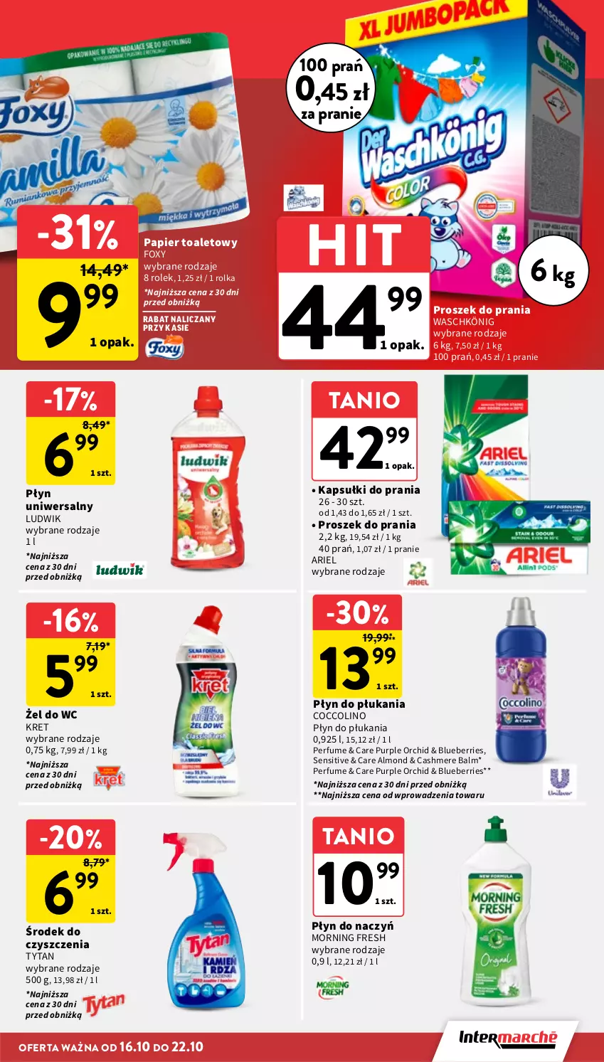 Gazetka promocyjna Intermarche - Gazetka promocyjna - ważna 16.10 do 22.10.2025 - strona 33 - produkty: Ariel, Coccolino, Foxy, Kapsułki do prania, König, Kret, Ludwik, Papier, Papier toaletowy, Perfum, Płyn do płukania, Proszek do prania, Pur, Tytan
