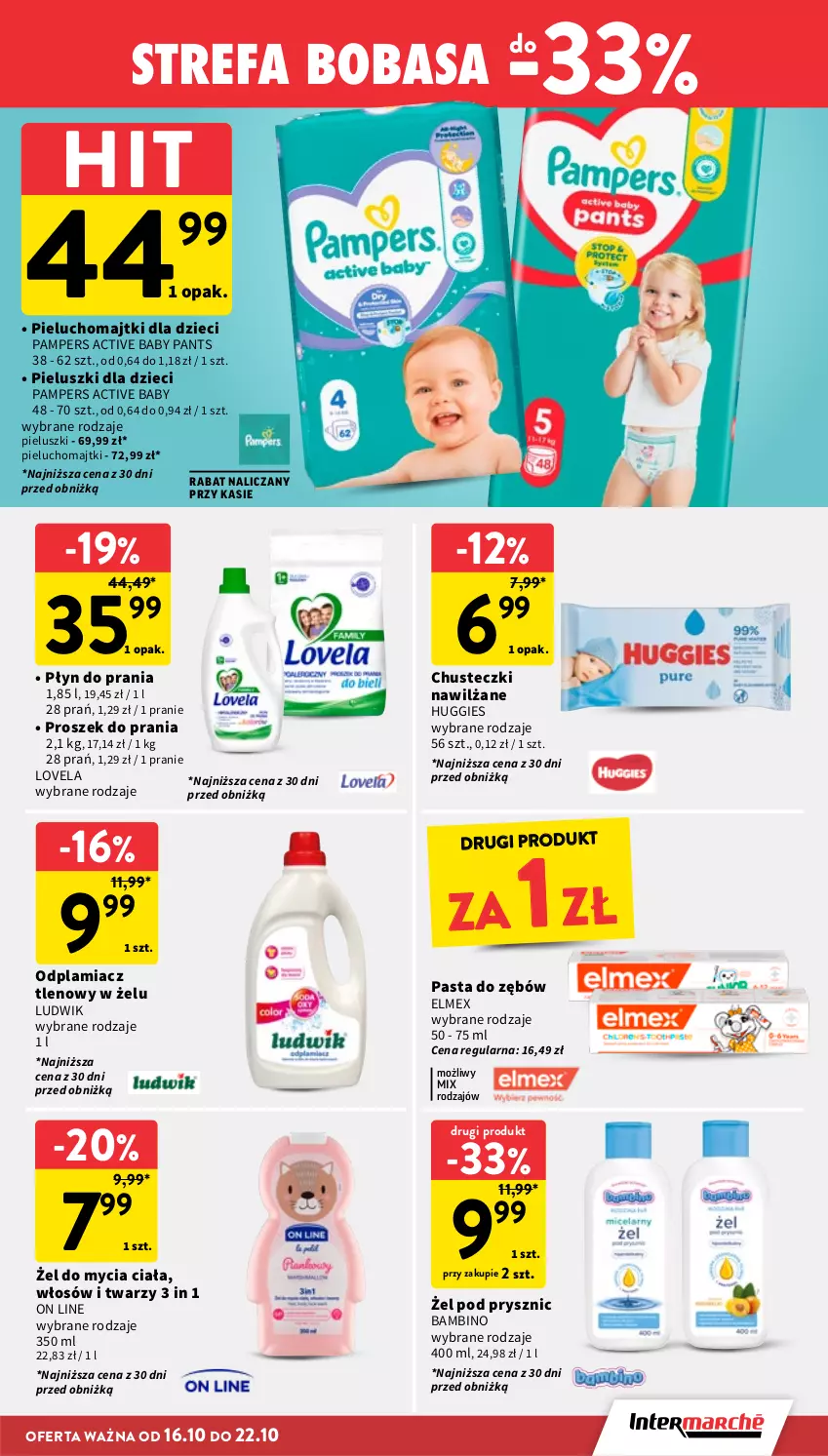 Gazetka promocyjna Intermarche - Gazetka promocyjna - ważna 16.10 do 22.10.2025 - strona 35 - produkty: Chusteczki, Dzieci, Elmex, Fa, Huggies, Lovela, Ludwik, Majtki, Odplamiacz, Pampers, Pasta do zębów, Pieluchomajtki, Płyn do prania, Proszek do prania