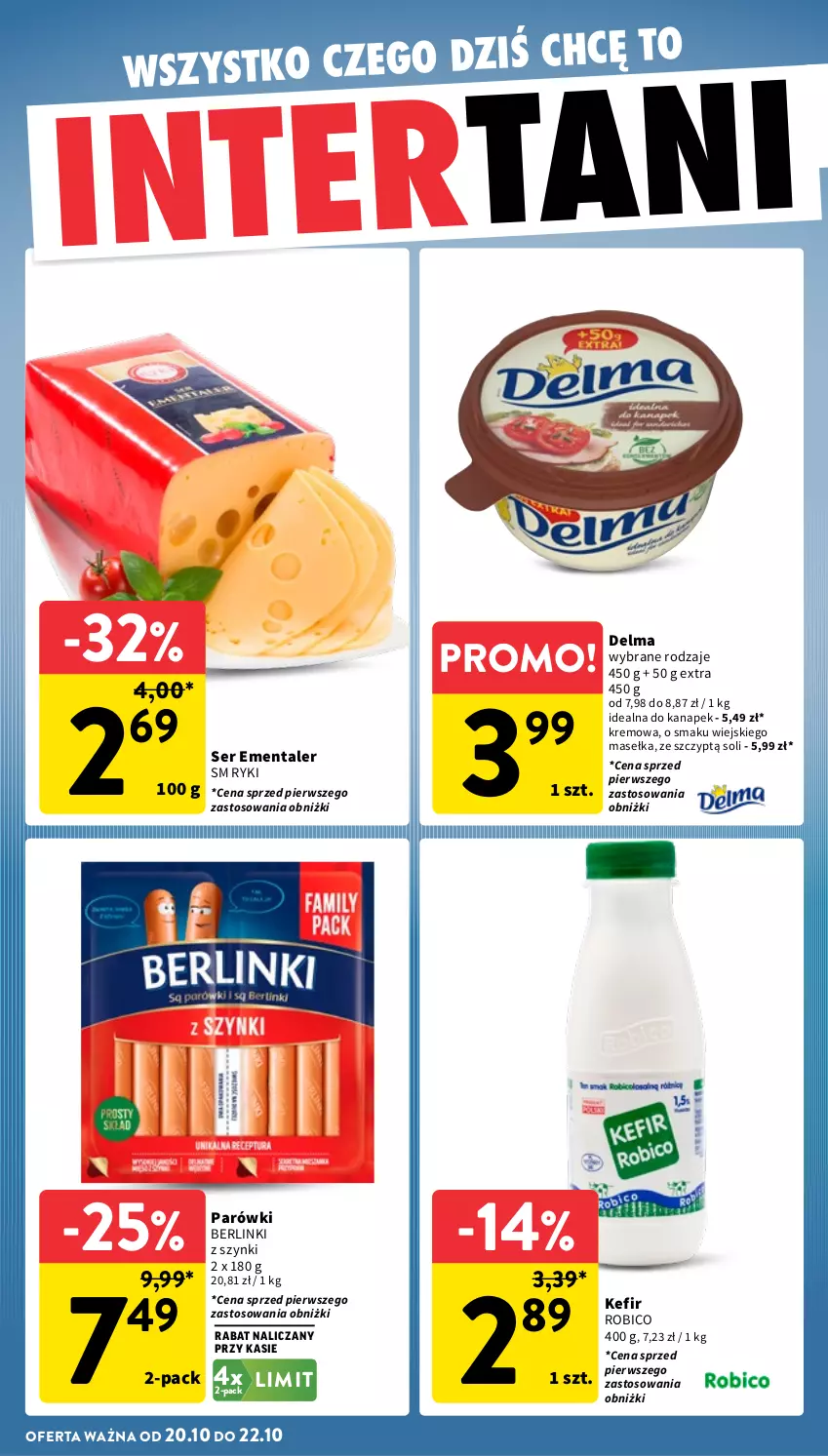 Gazetka promocyjna Intermarche - Gazetka promocyjna - ważna 16.10 do 22.10.2025 - strona 38 - produkty: Berlinki, BIC, Delma, Ementaler, Kefir, Parówki, Robico, Ser