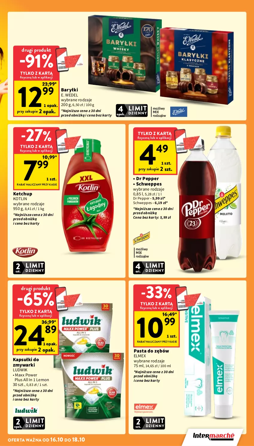 Gazetka promocyjna Intermarche - Gazetka promocyjna - ważna 16.10 do 22.10.2025 - strona 5 - produkty: Baryłki, E. Wedel, Elmex, Ketchup, Kotlin, Ludwik, Pasta do zębów, Schweppes, Zmywarki
