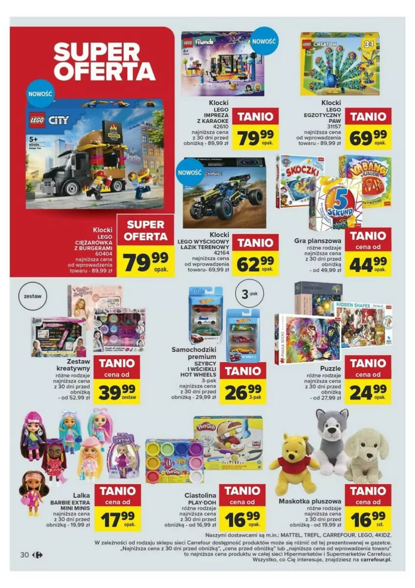 Gazetka promocyjna Carrefour - ważna 09.01 do 20.01.2024 - strona 26 - produkty: Barbie, Chodzik, Gra, Klocki, Lalka, LEGO, Maskotka pluszowa, Mattel, Samochodziki