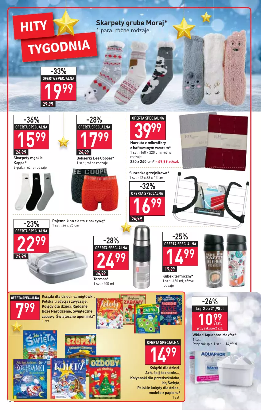 Gazetka promocyjna Stokrotka - Market - ważna 25.11 do 01.12.2021 - strona 14 - produkty: Aquaphor, Bokserki, Dzieci, Grzejnik, Karp, Koc, Kubek, Kubek termiczny, Narzuta, Papier, Pojemnik, Pojemnik na ciasto, Sanki, Ser, Suszarka, Termos