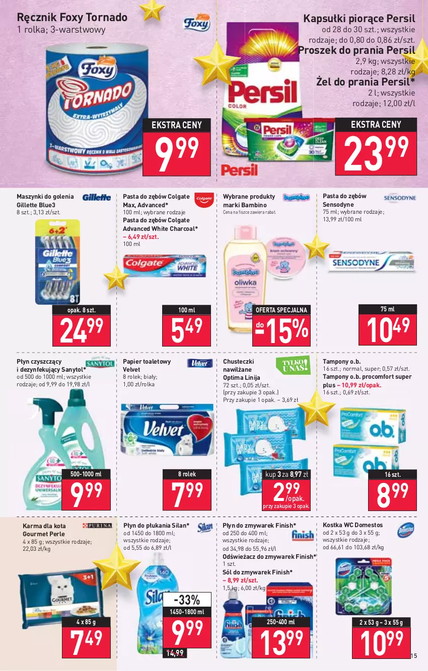 Gazetka promocyjna Stokrotka - Market - ważna 25.11 do 01.12.2021 - strona 15 - produkty: Chusteczki, Colgate, Domestos, Finish, Foxy, Gillette, LG, O.B., Optima, Papier, Papier toaletowy, Pasta do zębów, Persil, Płyn do płukania, Proszek do prania, Ręcznik, Sanytol, Sensodyne, Silan, Sól, Tampony, Velvet