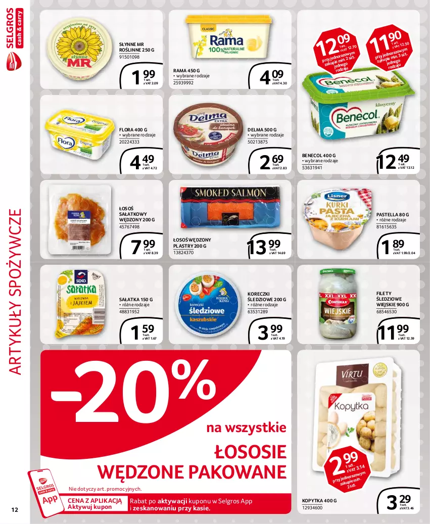 Gazetka promocyjna Selgros - Extra Oferta - ważna 01.04 do 30.04.2021 - strona 12 - produkty: Artykuły spożywcze, Benecol, Delma, Flora, Kopytka, Koreczki śledziowe, LG, Pastella, Rama, Sałat, Sałatka, Słynne, Słynne MR Roślinne, Sos