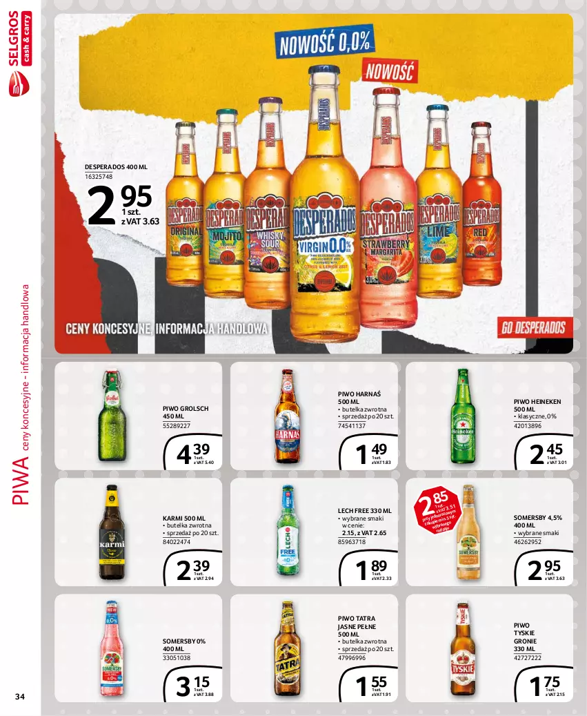 Gazetka promocyjna Selgros - Extra Oferta - ważna 01.04 do 30.04.2021 - strona 34 - produkty: Desperados, Harnaś, Heineken, Karmi, Piwa, Piwo, Somersby, Tatra, Tyskie