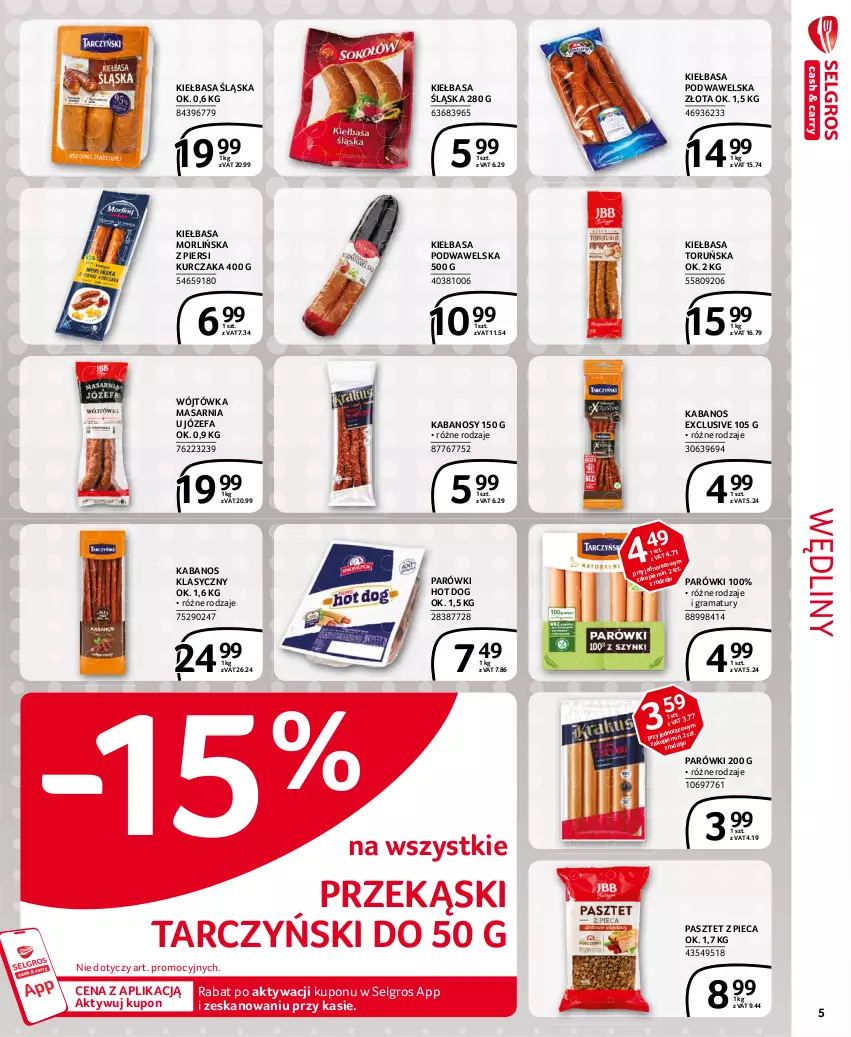 Gazetka promocyjna Selgros - Extra Oferta - ważna 01.04 do 30.04.2021 - strona 5 - produkty: Fa, Gra, Hot dog, Kabanos, Kiełbasa, Kiełbasa podwawelska, Kiełbasa śląska, Kurczak, LG, Parówki, Parówki hot dog, Pasztet, Piec, Rama, Tarczyński, Wawel