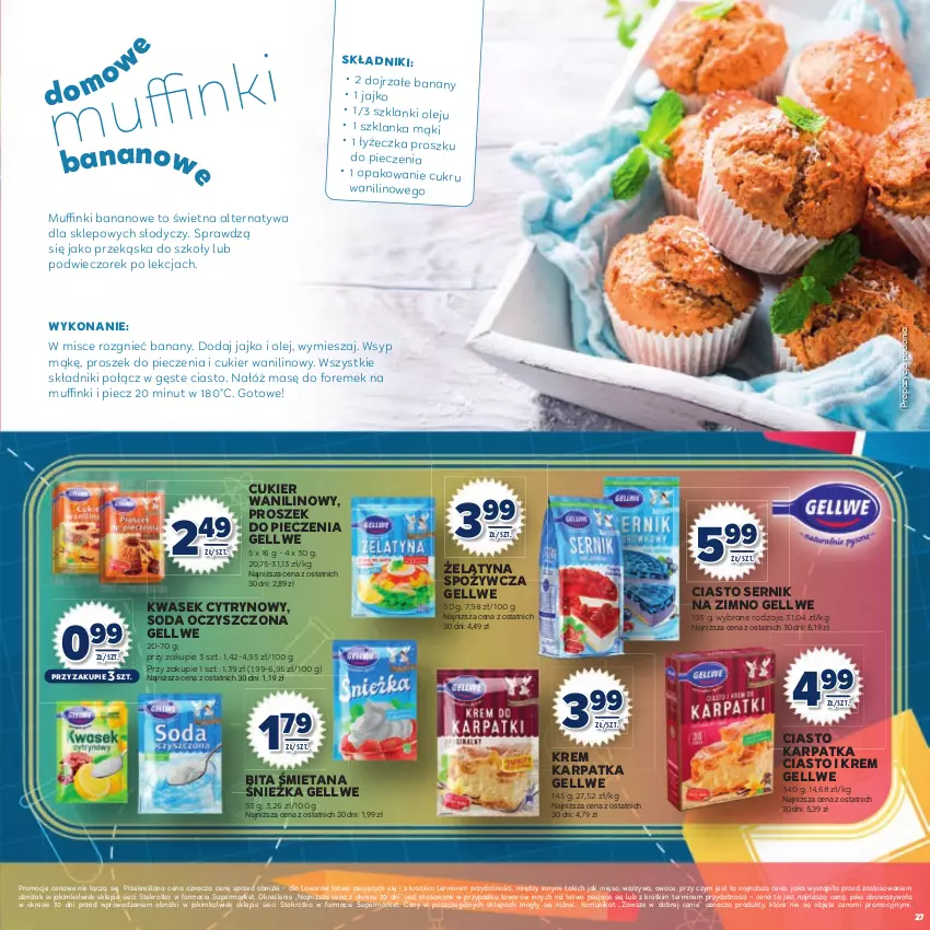 Gazetka promocyjna Stokrotka - Katalog Witaj Szkoło! - ważna 13.08 do 01.09.2025 - strona 27 - produkty: Banany, Ciasto sernik, Cukier, Cukier wanilinowy, Karp, Lanki, Mięso, Muffinki, Olej, Owoce, Piec, Proszek do pieczenia, Ser, Soda oczyszczona, Szklanka, Warzywa