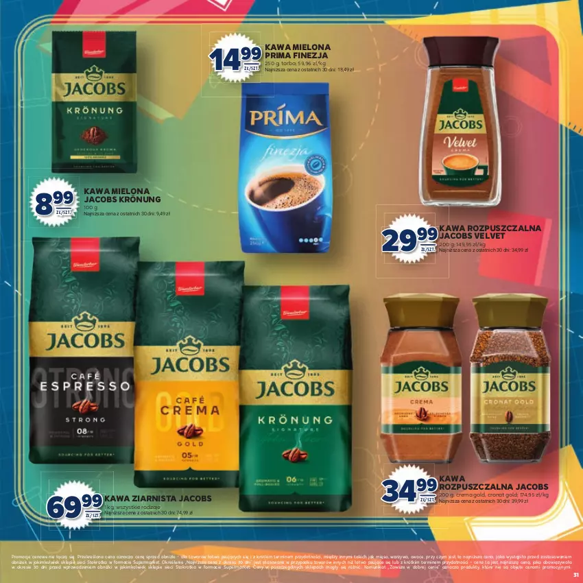 Gazetka promocyjna Stokrotka - Katalog Witaj Szkoło! - ważna 13.08 do 01.09.2025 - strona 31 - produkty: Jacobs, Jacobs Krönung, Jacobs Velvet, Kawa, Kawa mielona, Kawa ziarnista, Mięso, Owoce, Prima, Torba, Velvet, Warzywa