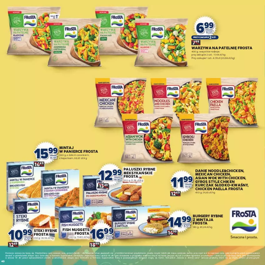 Gazetka promocyjna Stokrotka - Katalog Witaj Szkoło! - ważna 13.08 do 01.09.2025 - strona 40 - produkty: Burger, Frosta, Gyros, Kurczak, Mięso, Mintaj, Owoce, Paluszki rybne, Stek, Warzywa