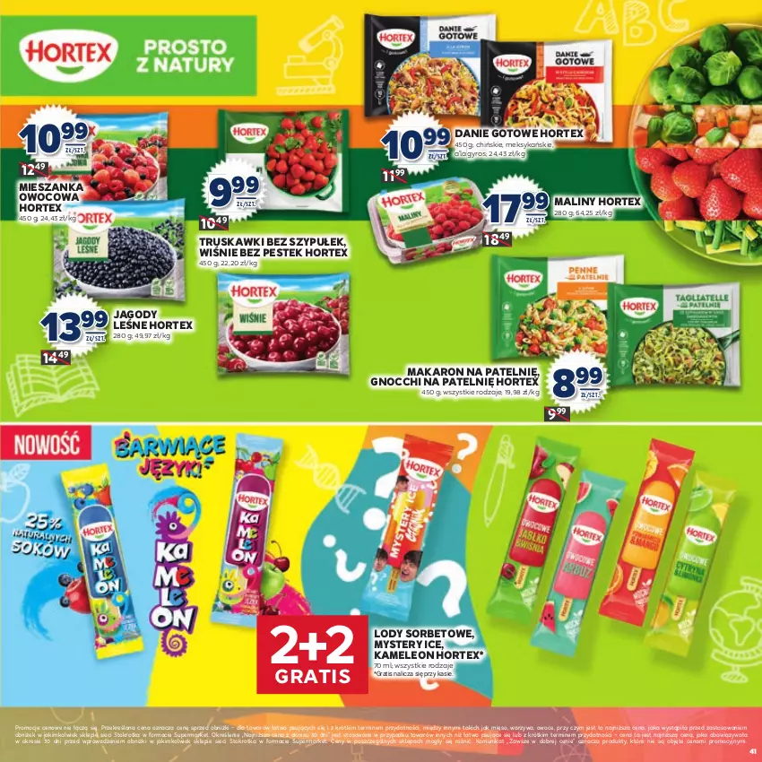 Gazetka promocyjna Stokrotka - Katalog Witaj Szkoło! - ważna 13.08 do 01.09.2025 - strona 41 - produkty: Danie gotowe, Eleo, Gnocchi, Gra, Gyros, Hortex, Jagody, Leon, Lody, Makaron, Maliny, Mięso, Owoce, Stek, Truskawki, Warzywa