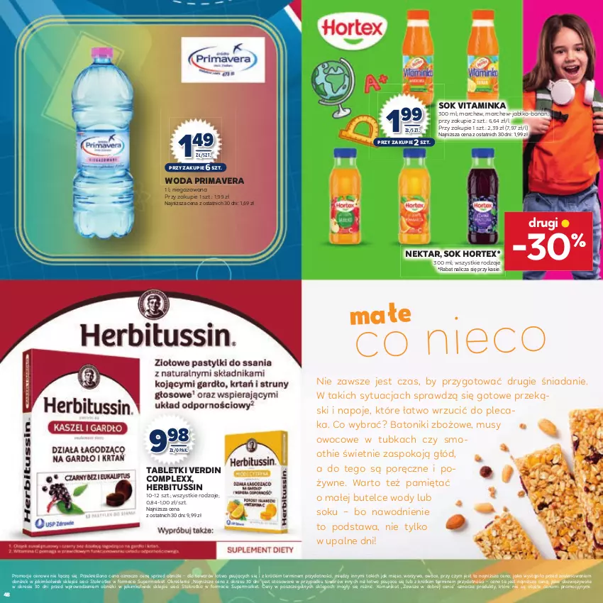 Gazetka promocyjna Stokrotka - Katalog Witaj Szkoło! - ważna 13.08 do 01.09.2025 - strona 48 - produkty: Baton, Hortex, Inka, Mięso, Mięta, Mus, Napoje, Nektar, Owoce, Plecak, Por, Prima, Primavera, Smoothie, Sok, Tablet, Tonik, Warzywa, Woda