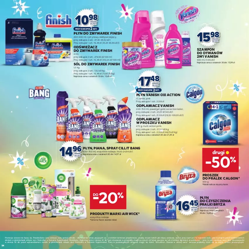 Gazetka promocyjna Stokrotka - Katalog Witaj Szkoło! - ważna 13.08 do 01.09.2025 - strona 54 - produkty: Air Wick, Bryza, Calgon, Cillit Bang, Dywan, Finish, LG, Mięso, Odplamiacz, Owoce, Pralki, Sól, Szampon, Vanish, Warzywa