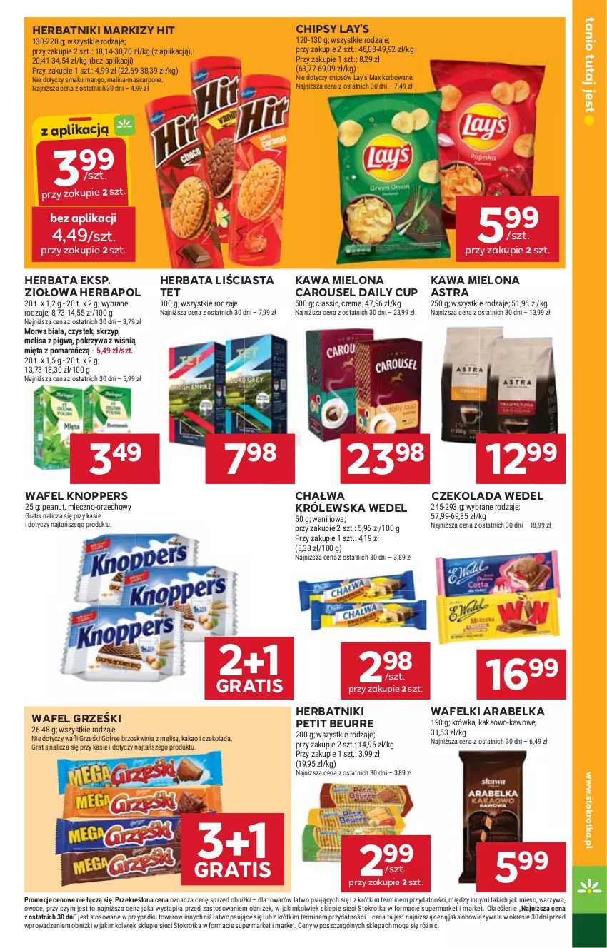 Gazetka promocyjna Stokrotka - Market - ważna 02.10 do 08.10.2025 - strona 19 - produkty: Chałwa, Chipsy, Czekolada, Gra, Grześki, Herbapol, Herbata, Herbatniki, Herbatniki Petit Beurre, Kakao, Kawa, Kawa mielona, Knoppers, Lay’s, Mango, Mascarpone, Mięso, Mięta, Owoce, Stek, Warzywa