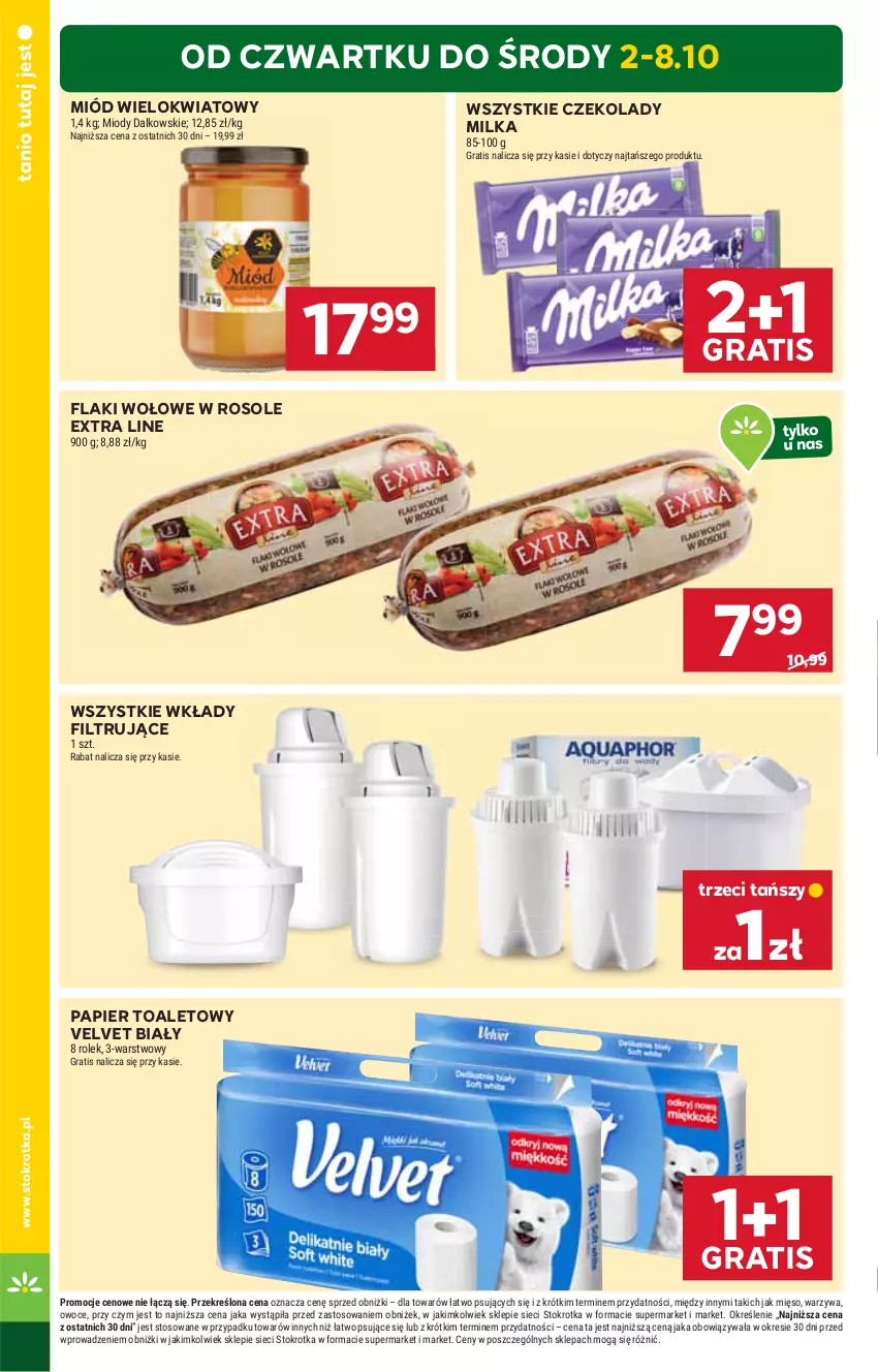 Gazetka promocyjna Stokrotka - Market - ważna 02.10 do 08.10.2025 - strona 4 - produkty: Flaki, Flaki wołowe, Gra, Mięso, Milka, Miód, Owoce, Papier, Papier toaletowy, Velvet, Warzywa