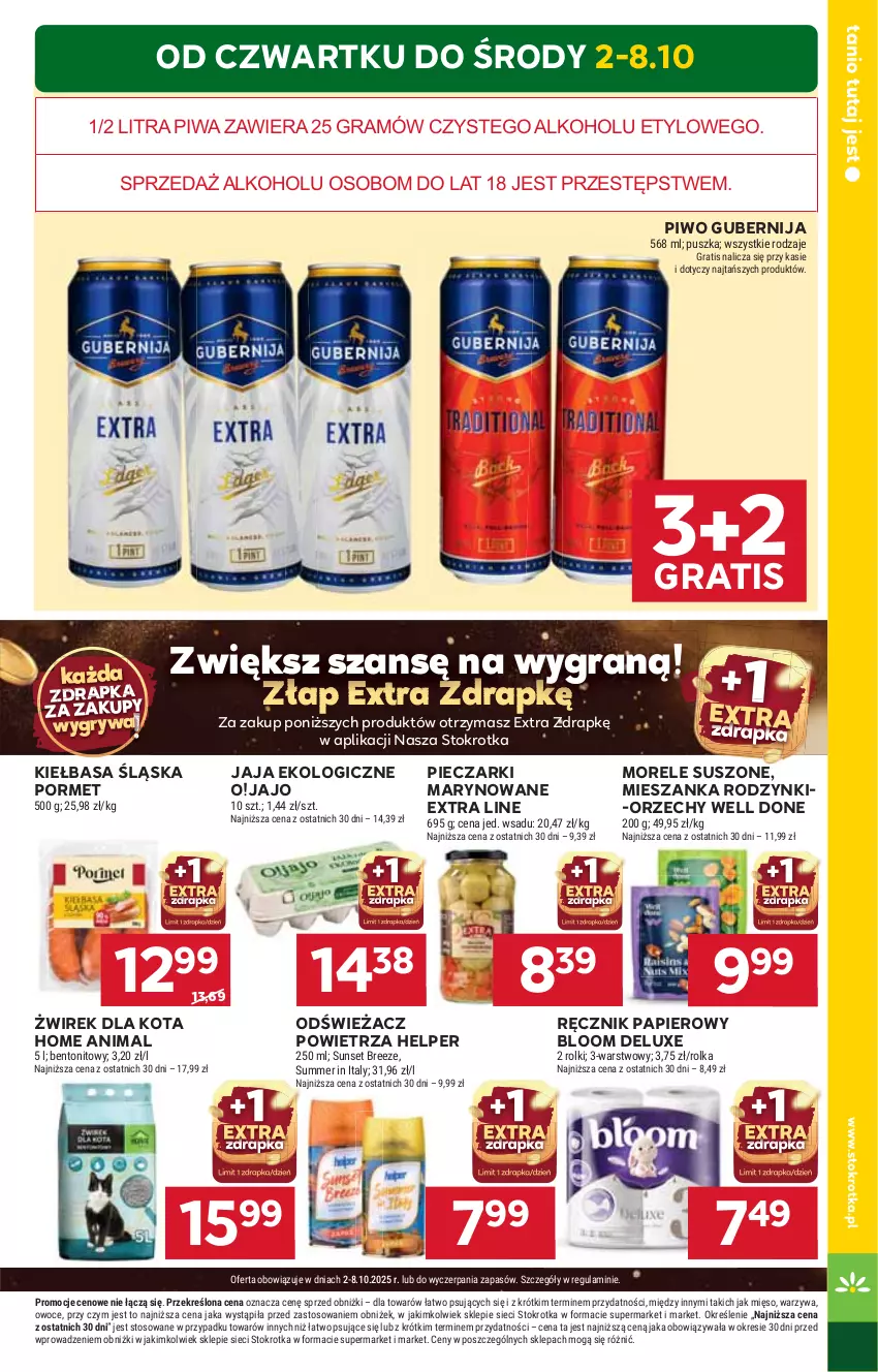 Gazetka promocyjna Stokrotka - Market - ważna 02.10 do 08.10.2025 - strona 5 - produkty: Gra, Gry, Jaja, Kiełbasa, Kiełbasa śląska, Mięso, Odświeżacz powietrza, Owoce, Papier, Piec, Piwa, Piwo, Por, Ręcznik, Rodzynki, Rolki, Warzywa