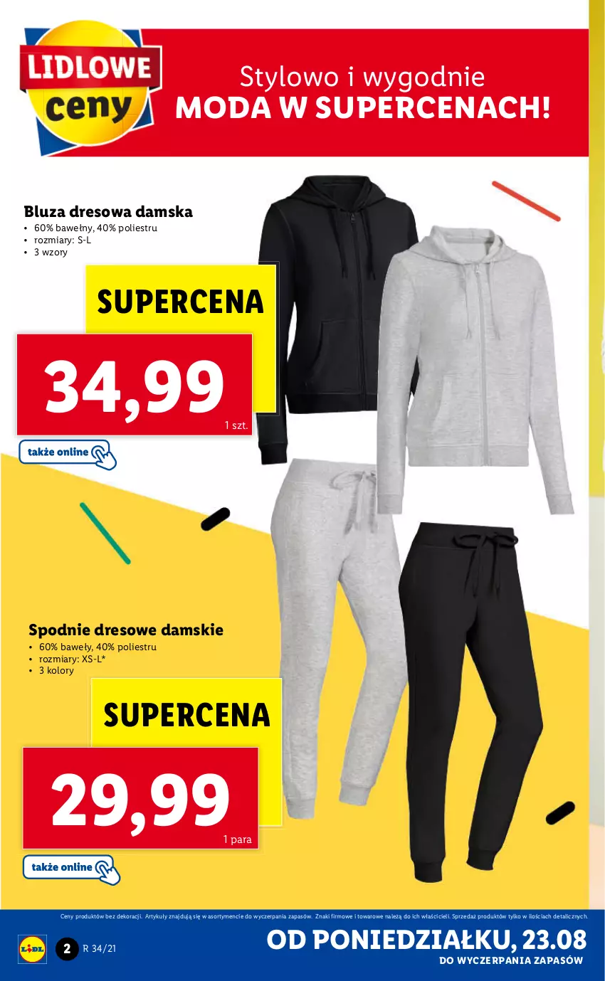 Gazetka promocyjna Lidl - GAZETKA - ważna 23.08 do 29.08.2021 - strona 2 - produkty: Bluza, Bluza dresowa, Dres, Moda, Spodnie, Spodnie dresowe