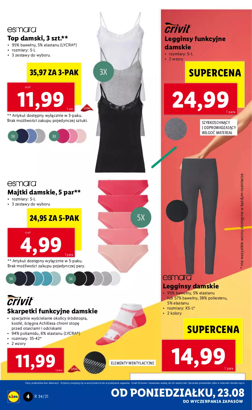 Gazetka promocyjna Lidl - GAZETKA - ważna 23.08 do 29.08.2021 - strona 4 - produkty: Gin, Karp, Legginsy, LG, Majtki, Skarpetki, Top