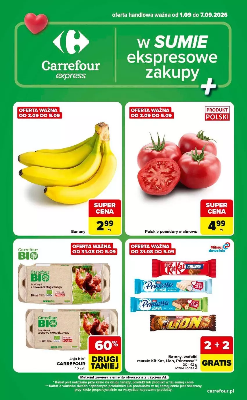 Gazetka promocyjna Carrefour - Gazetka Express w SUMIE eksptrsowe zakupy - ważna 01.09 do 07.09.2026 - strona 1 - produkty: Gra, Jaja, Kit Kat, Pomidory, Por