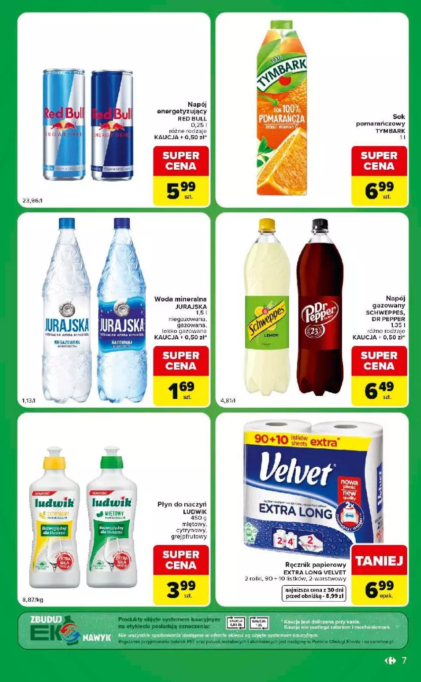 Gazetka promocyjna Carrefour - Gazetka Express w SUMIE eksptrsowe zakupy - ważna 01.09 do 07.09.2026 - strona 7 - produkty: Fa, Ludwik, Napój, Napój gazowany, Papier, Ręcznik, Red Bull, Schweppes, Ser, Sok, Sok pomarańczowy, Tymbark, Velvet, Woda, Woda mineralna