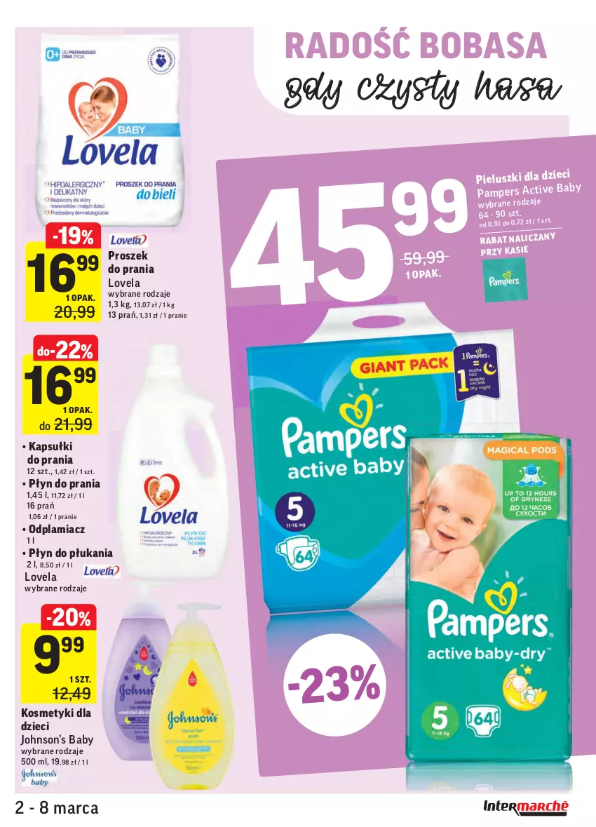 Gazetka promocyjna Intermarche - ważna 02.03 do 08.03.2021 - strona 29 - produkty: Dzieci, Kapsułki do prania, Kosmetyki dla dzieci, Lovela, Odplamiacz, Pampers, Płyn do płukania, Płyn do prania, Proszek do prania