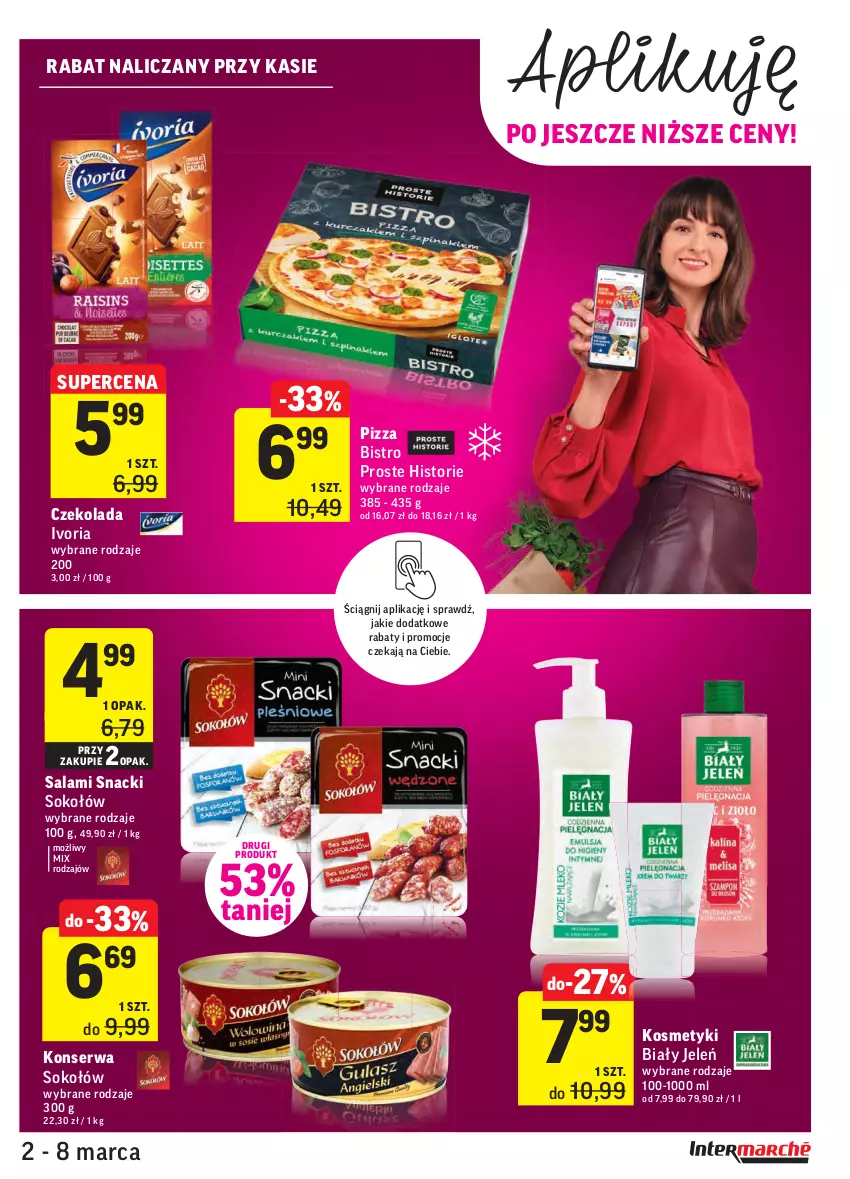 Gazetka promocyjna Intermarche - ważna 02.03 do 08.03.2021 - strona 5 - produkty: Biały Jeleń, Czekolada, Pizza, Salami, Ser, Sok, Sokołów