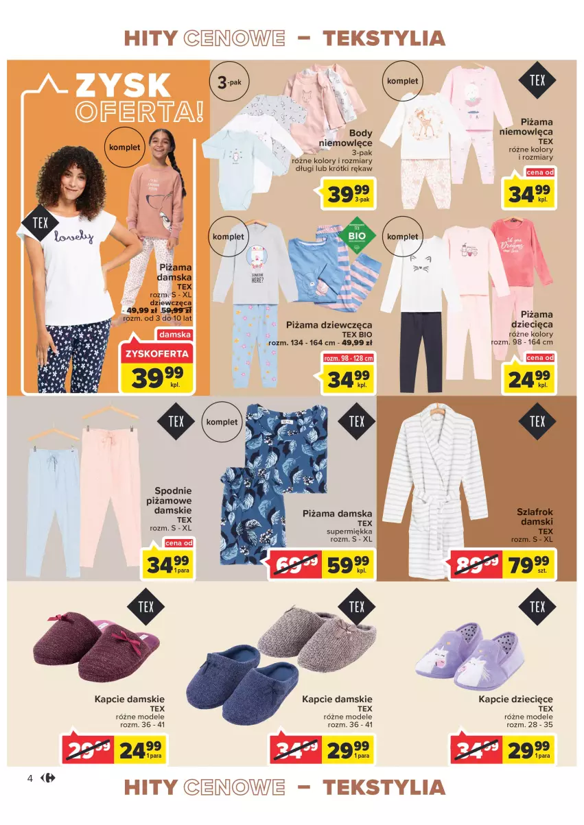 Gazetka promocyjna Carrefour - Gazetka Modowe hity cenowe - ważna 02.11 do 12.11.2022 - strona 4 - produkty: Body, Dzieci, Kapcie, Piżama, Spodnie, Szlafrok