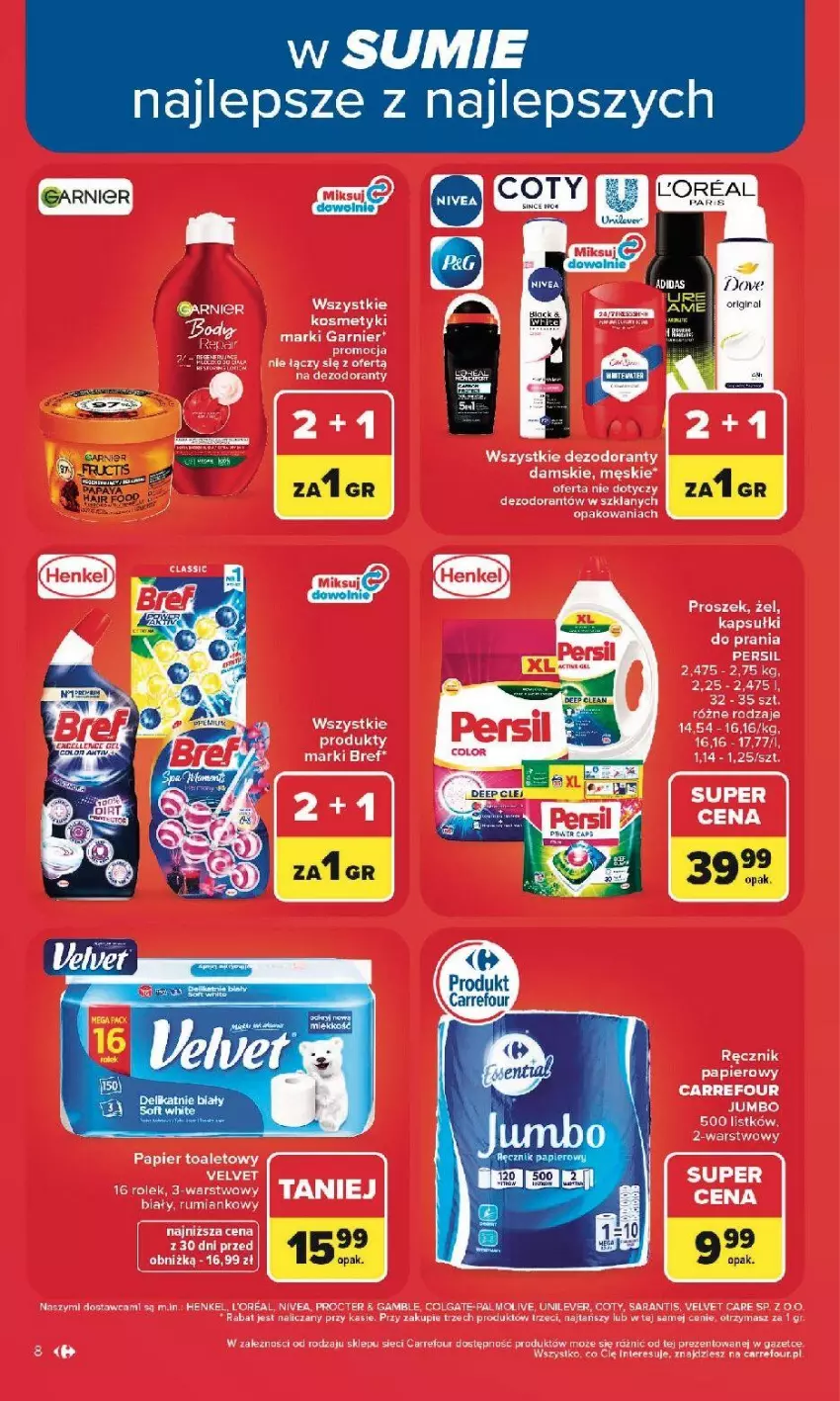 Gazetka promocyjna Carrefour - Gazetka Carrefour, Market w SUMIE najlepszy, od poniedziałku - ważna 10.08 do 14.08.2026 - strona 10 - produkty: Bref, Colgate, Dezodorant, Fa, Garnier, Kapsułki do prania, LG, Nivea, Palmolive, Persil, Ręcznik, Rum, Velvet