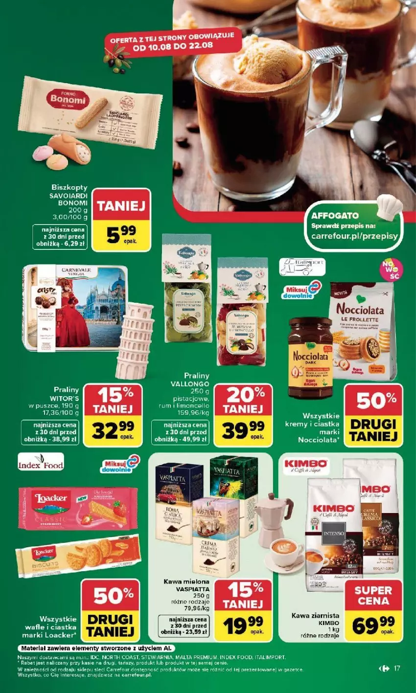 Gazetka promocyjna Carrefour - Gazetka Carrefour, Market w SUMIE najlepszy, od poniedziałku - ważna 10.08 do 14.08.2026 - strona 19 - produkty: Biszkopty, Ciastka, Kawa, Kawa mielona, Kawa ziarnista, Por, Praliny, Rum, Wafle