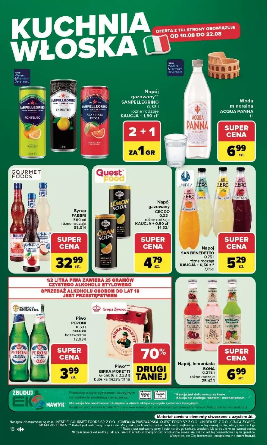 Gazetka promocyjna Carrefour - Gazetka Carrefour, Market w SUMIE najlepszy, od poniedziałku - ważna 10.08 do 14.08.2026 - strona 20 - produkty: Acqua Panna, Fa, Lemoniada, Napój, Piwo, Pled, Syrop