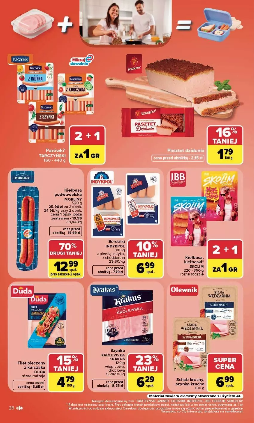 Gazetka promocyjna Carrefour - Gazetka Carrefour, Market w SUMIE najlepszy, od poniedziałku - ważna 10.08 do 14.08.2026 - strona 28 - produkty: Cheddar, Duda, Kiełbasa, Kiełbasa podwawelska, Krakus, Kurczak, Piec, Ser, Serdelki, Szynka, Wawel