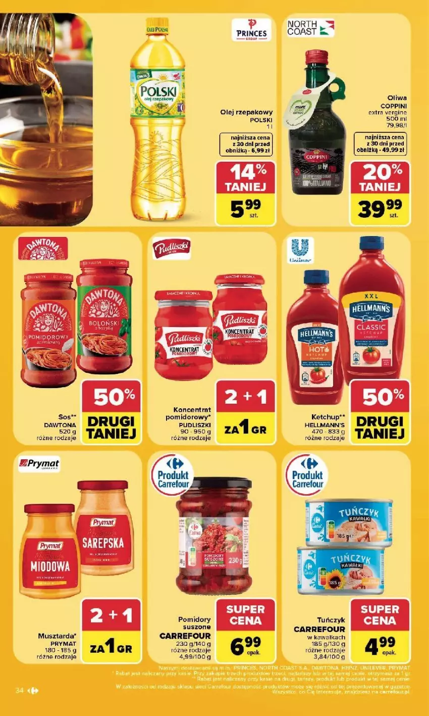 Gazetka promocyjna Carrefour - Gazetka Carrefour, Market w SUMIE najlepszy, od poniedziałku - ważna 10.08 do 14.08.2026 - strona 36 - produkty: Kawa, Ketchup, Mus, Musztarda, Olej, Olej rzepakowy, Oliwa, Pomidory, Prymat, Tuńczyk