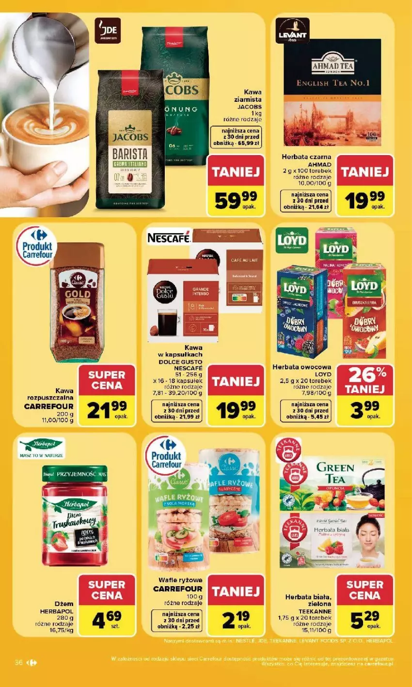 Gazetka promocyjna Carrefour - Gazetka Carrefour, Market w SUMIE najlepszy, od poniedziałku - ważna 10.08 do 14.08.2026 - strona 38 - produkty: Dżem, Fa, Herbata, Herbata czarna, Jacobs, Kawa, Loyd, Ryż, Teekanne, Wafle