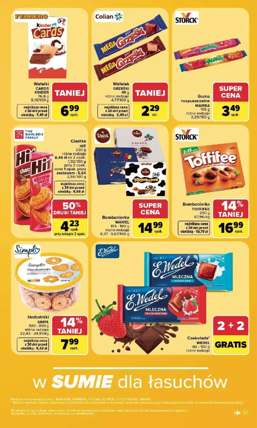 Gazetka promocyjna Carrefour - Gazetka Carrefour, Market w SUMIE najlepszy, od poniedziałku - ważna 10.08 do 14.08.2026 - strona 39 - produkty: Ciastka, Czekolada, Gra, Grześki, Guma rozpuszczalna, Herbatniki, Kinder, Toffifee, Wafelek, Wawel