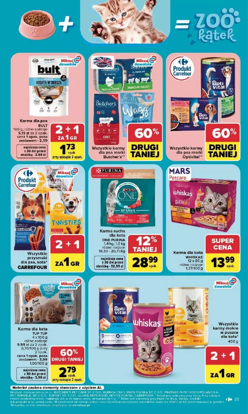 Gazetka promocyjna Carrefour - Gazetka Carrefour, Market w SUMIE najlepszy, od poniedziałku - ważna 10.08 do 14.08.2026 - strona 41 - produkty: Butcher's, Dorsz, Mars, Przysmaki, Pur, Purina, Whiskas