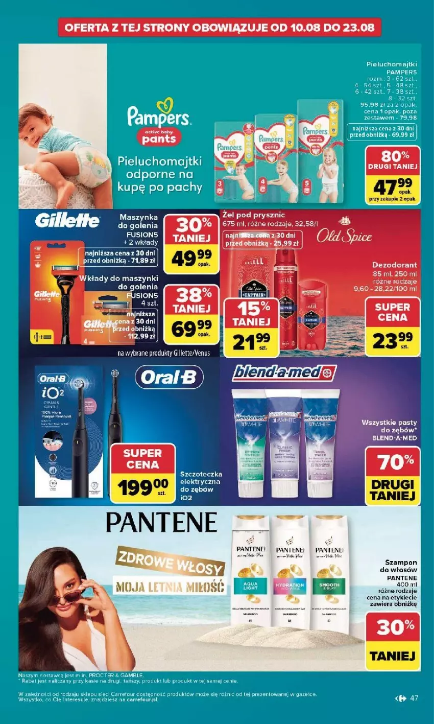 Gazetka promocyjna Carrefour - Gazetka Carrefour, Market w SUMIE najlepszy, od poniedziałku - ważna 10.08 do 14.08.2026 - strona 49 - produkty: Blend-a-Med, Dezodorant, Fa, Fusion, Kret, Majtki, Maszynka, Pantene, Szampon, Szczoteczka, Szynka