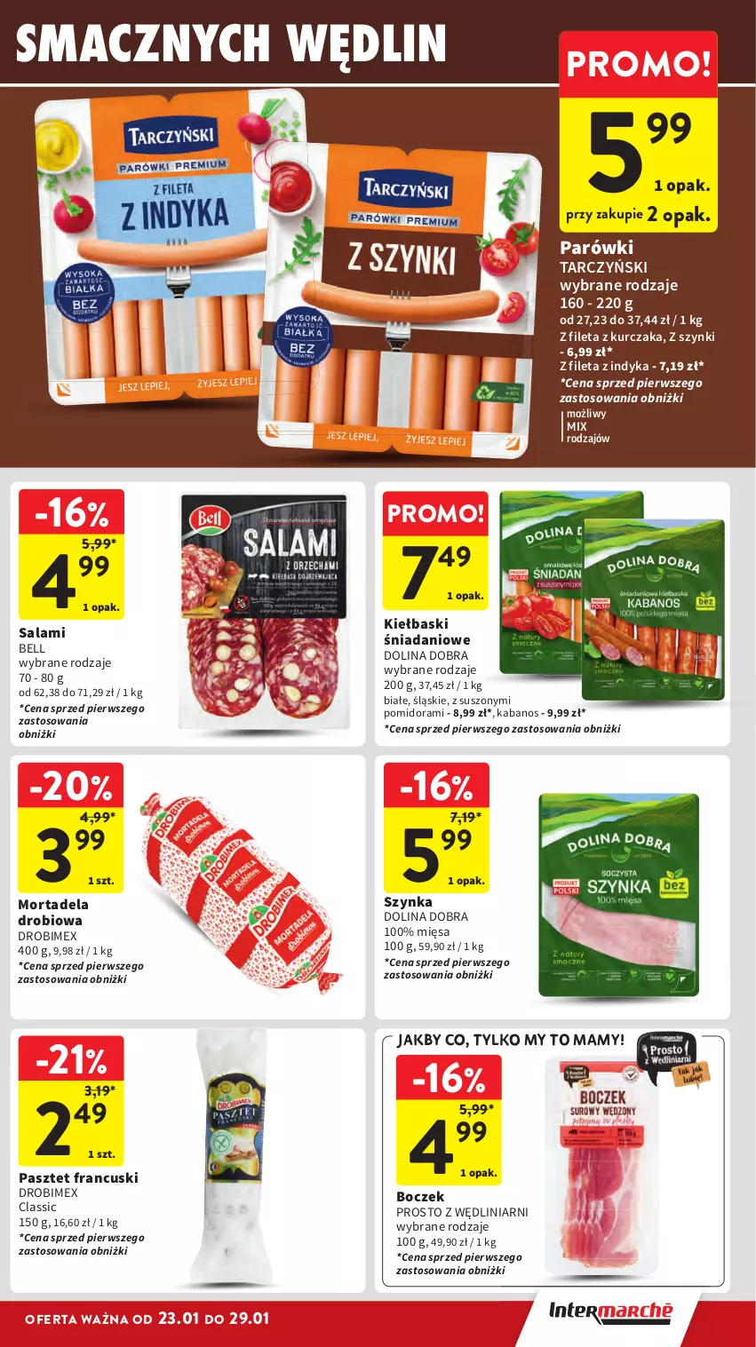 Gazetka promocyjna Intermarche - Gazetka promocyjna - ważna 23.01 do 29.01.2025 - strona 13 - produkty: Bell, Boczek, Danio, Drobimex, Kabanos, Kurczak, Parówki, Pasztet, Salami, Szynka, Tarczyński